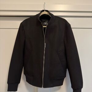 Zara Men's Classic Black Bomber Jacket